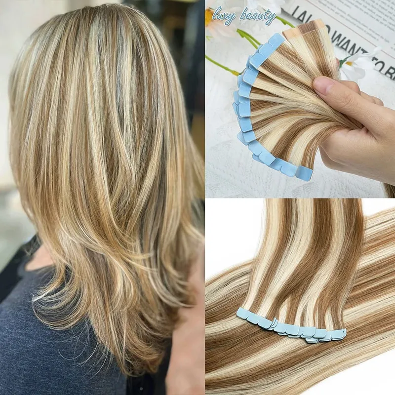 Pita Mini dalam Sambungan Rambut Manusia Sebelah Dua Pita Lancar Tidak Kelihatan dalam Rambut 10pcs/set Asli Lurus Hitam Coklat Berambut perang — image 15