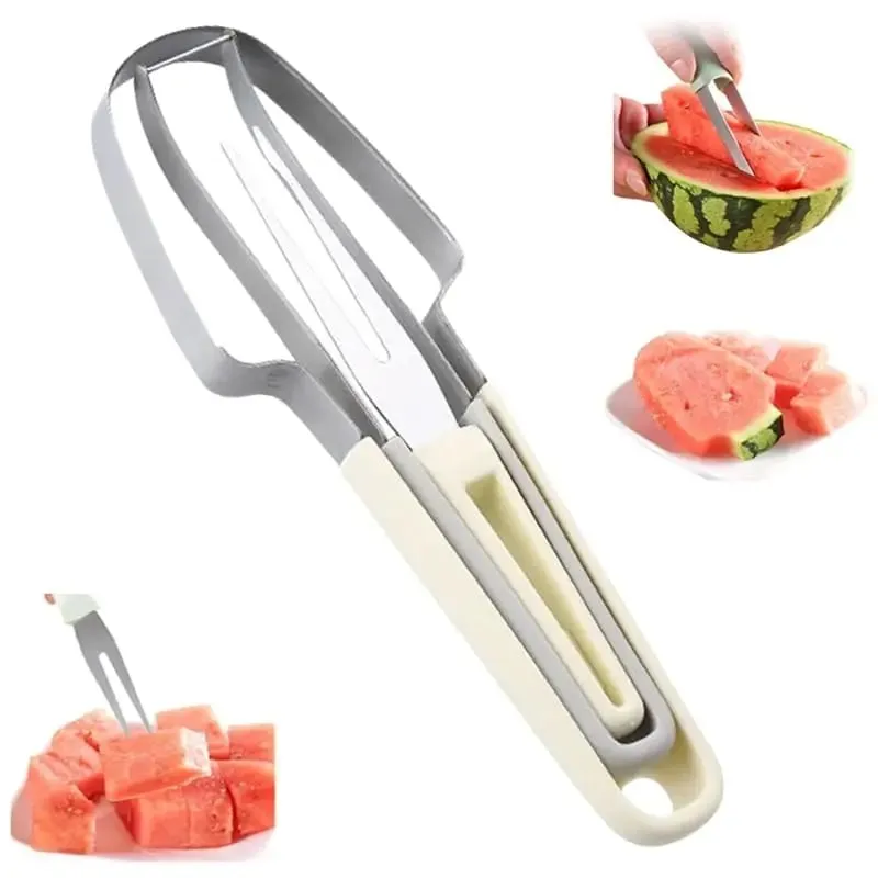 Affettatrice per anguria Stampo per ghiaccioli 3 in 1 Paletta per melone Strumento per paletta per frutta per scavare separatore di polpa Coltello da frutta creativo — image 1
