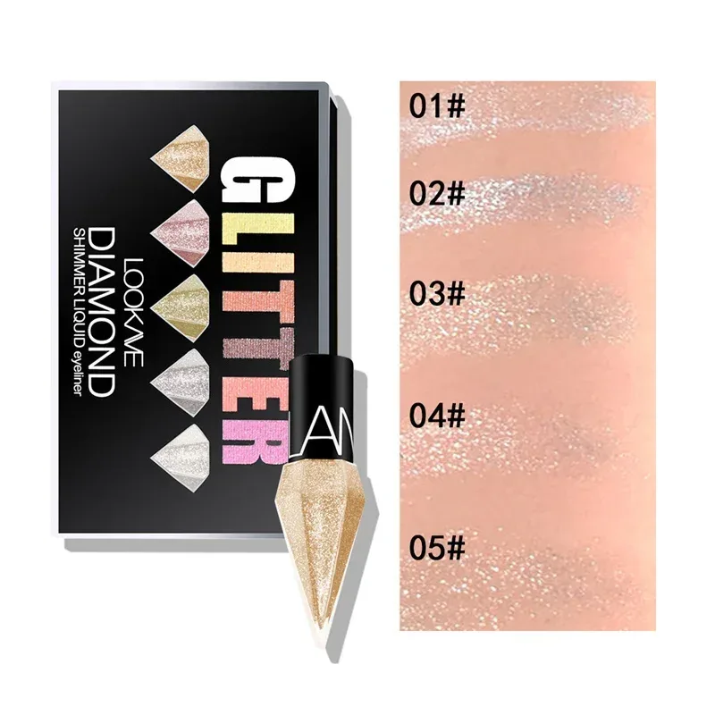 5pc/set Pelapik Mata Berkilat Profesional Kosmetik untuk Wanita Pigmen Perak Mawar Emas Warna Cecair Celak Berkilauan Solek Kecantikan — image 3