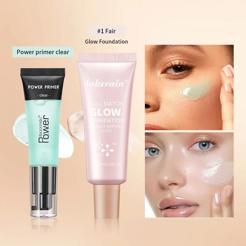 Powder Grip Primer Gel & Glow Foundation Makeup Kit Hydrating Smoothing Skin Lightweight Brighthen Shiny Fase Cosmetics Combo — image 8