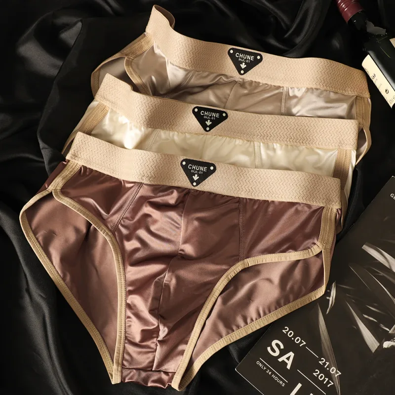 3PCS/Pack Luxury Satin-like Men's Briefs Ice Silk Hygroscopic Breathable Mesh Crotch Panties Soft High Elastic Man Underwear — image 20