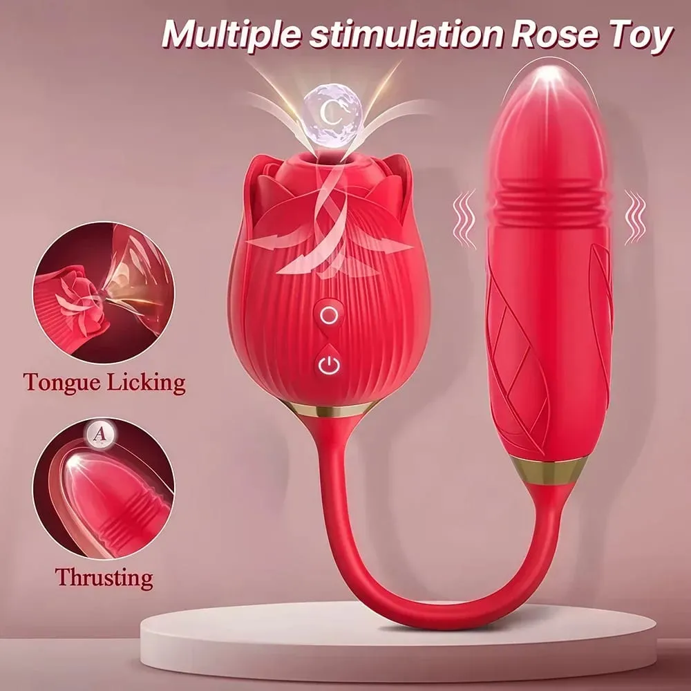 Rose 3in1 Sucker Vibrator for Women Telescopic Clitoris Stimulator Dildo Licking Vagina Massager Masturbator Sex Toys for Women — image 3