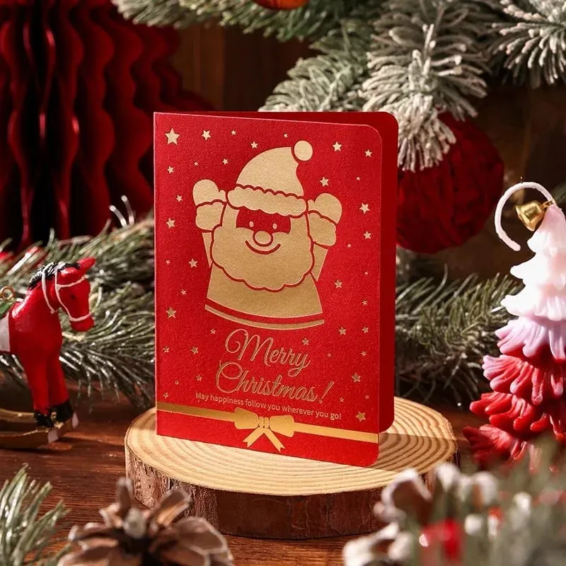 10 Adet Vintage Altın Folyo Noel Katlanır Tebrik Kartları Çok Desen Nimet Tatil Kartları Yeni Yıl Kartpostal Hediye Kartları