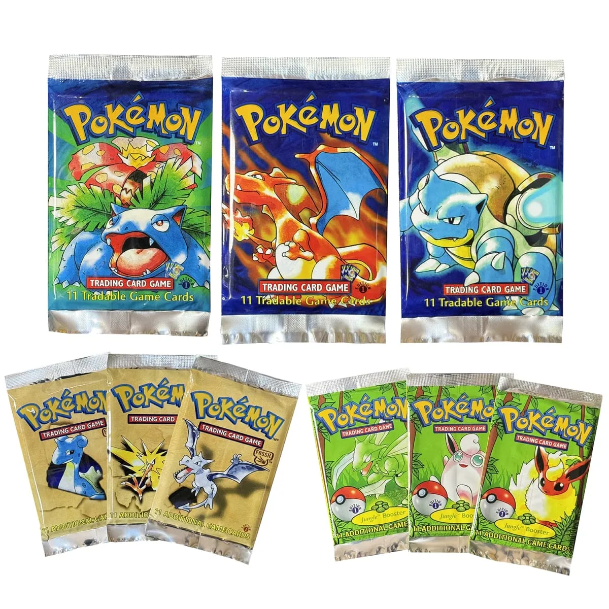 11 Karten/Packung PTCG Booster Packs Ersatzkarte Dschungel/Fossil/Basisset Charizard Blastoise Venusaur PKM Brettspiel-Sammelkarten — image 1