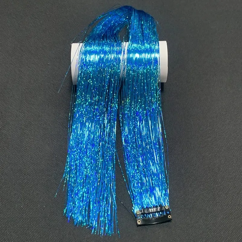 Synthetische Regenbogen-Lametta-Haarverlängerung zum Anklippen, glänzendes Glitzer-Perücke-Haarteil für Frauen, Party, Cosplay, tägliches DIY-Haar-Accessoire — image 14