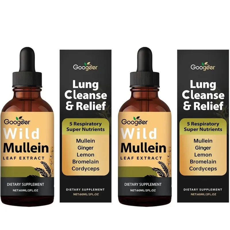 Googeer Wild Divizna listový extrakt Tekutá podpora dýchání Zázvor Citronová kůra Extrakt Bromelain a Cordyceps extrakt 60 ml