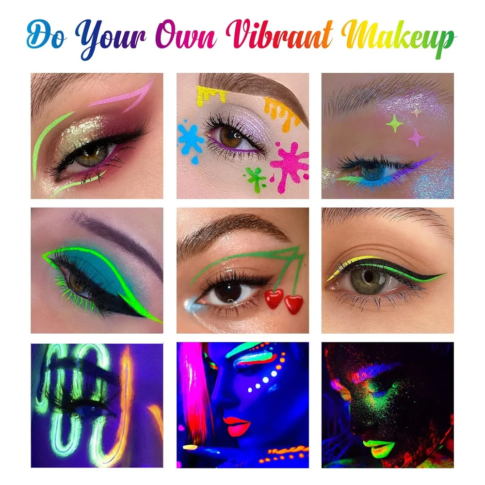 6 ชิ้นนีออนเรืองแสง UV Glow อายไลเนอร์กันน้ำ Long Lasting สีสัน Liquid Eye Liner Rave Party แต่งหน้าฮาโลวีนเครื่องมือ — image 3