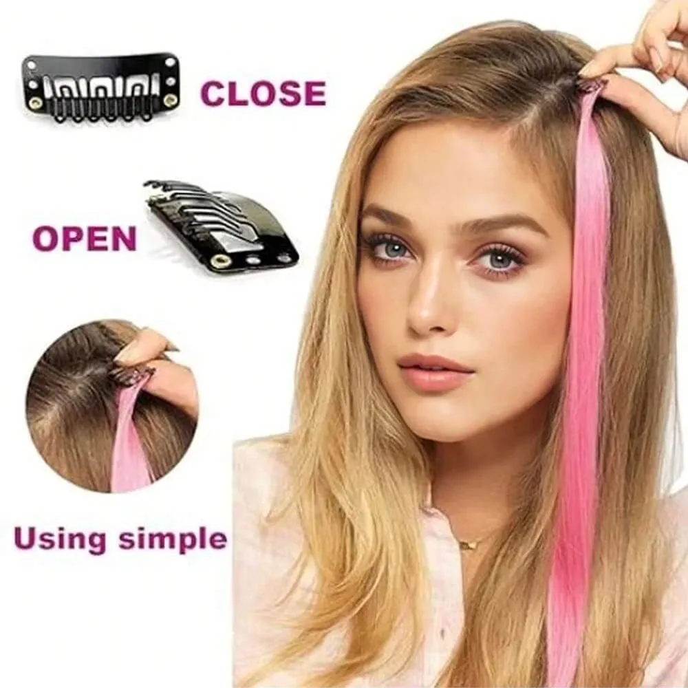 1 Teile/paket Synthetische Farbige Party Highlights Clip in Haarverlängerungen für Mädchen Ombre Farben Lange Gerade Haarteile — image 6