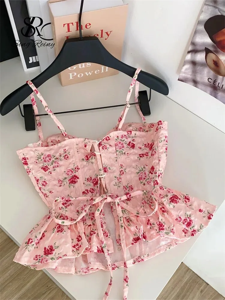 Corsetto francese Stampa Beach Canotta Donna Strap Irregolare Slim Hotsweet Camis e Top con Bretelline Streetwear Vacanza Bohe Sexy MIni Top — image 6