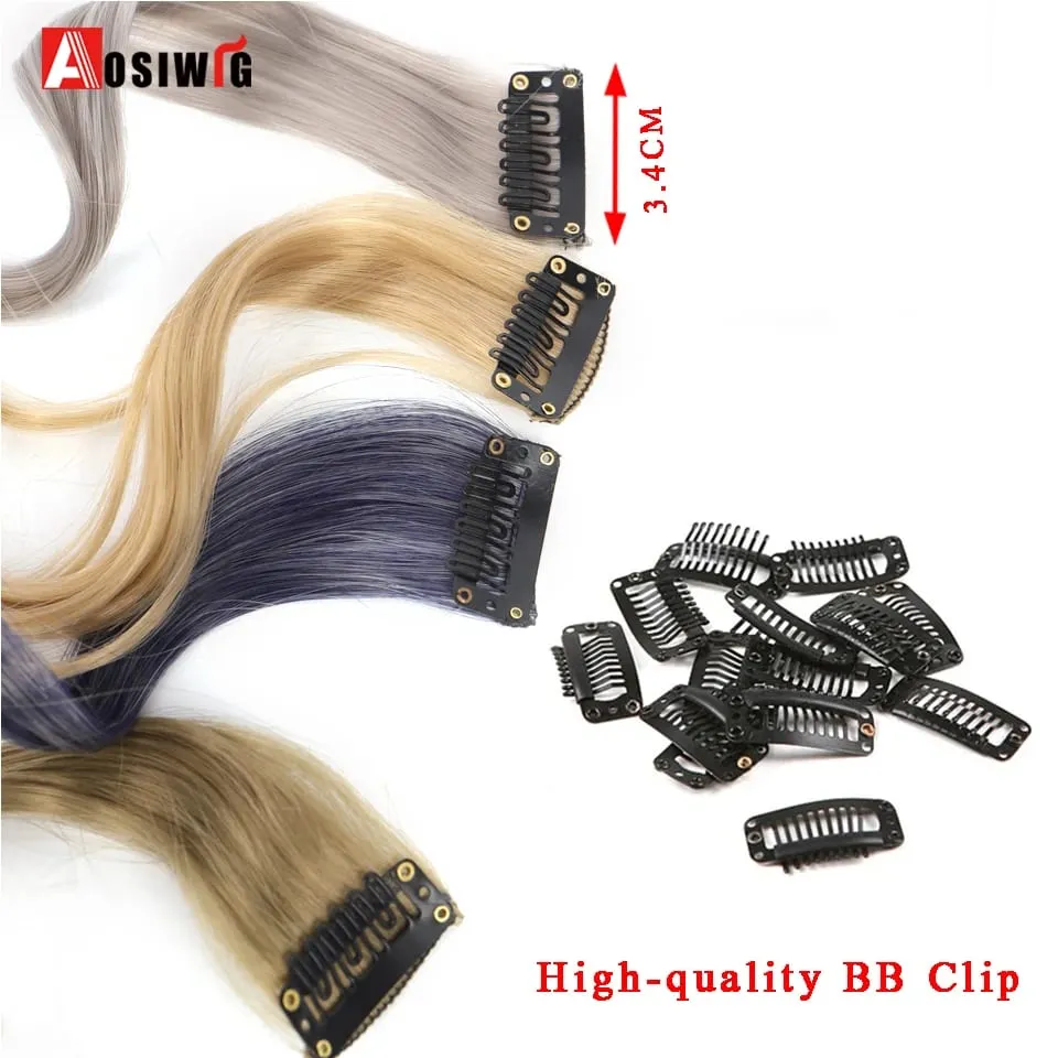 Extensions de cheveux synthétiques lisses et longues à reflets arc-en-ciel, 22 pouces, Clip en une seule pièce, ombré rose violet vert jaune pour femmes — image 5