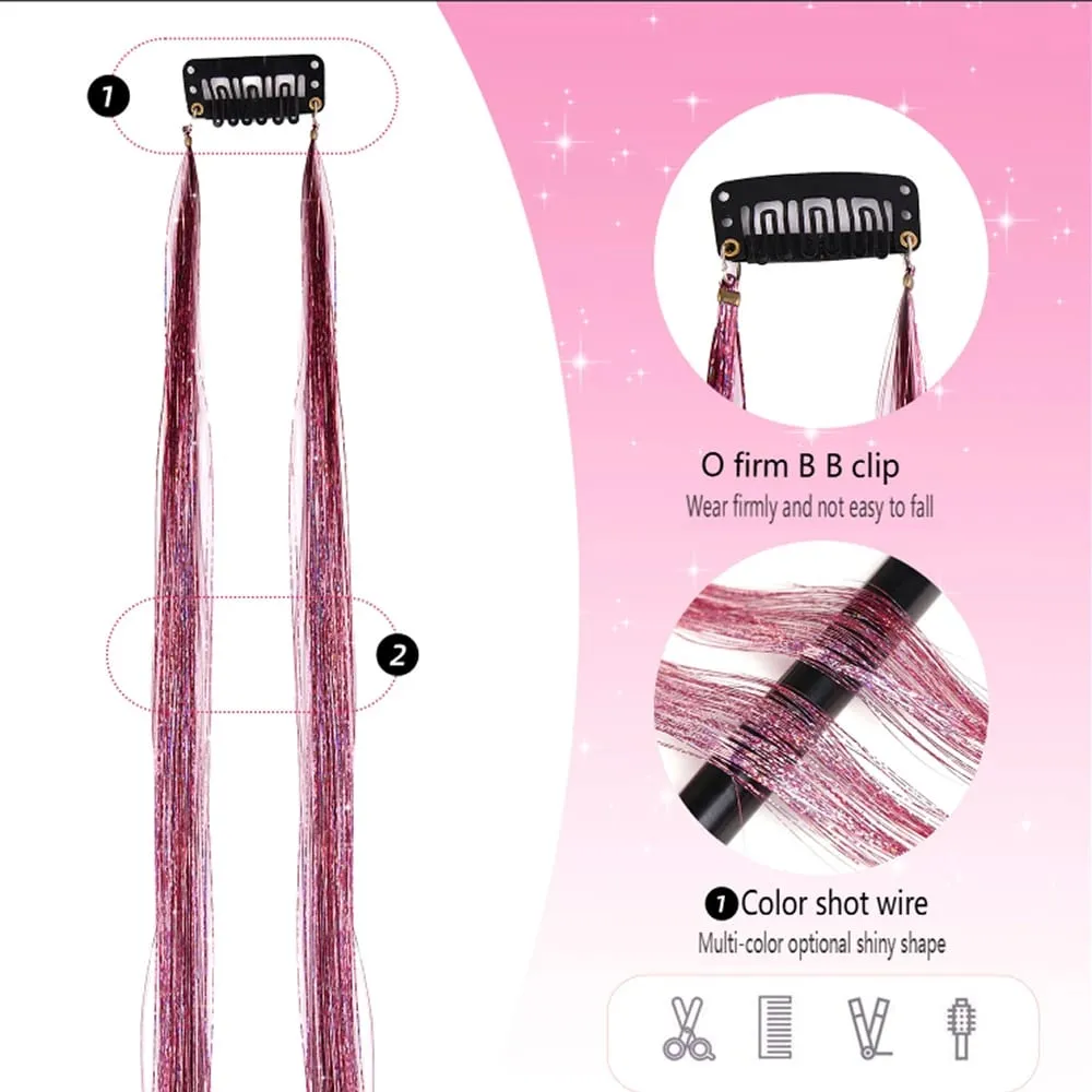 Multi-color Laser Wire Hair Extensions Shiny Tinsel Clip-in Hair Pieces Glitter Colored Hair Strands for Daily & Party Hairstyle — image 4