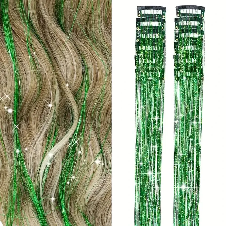12 pièces/paquet Extensions de cheveux blonds scintillants pince en arc-en-ciel brillant étincelant guirlandes de cheveux résistant à la chaleur étincelle Extensions de cheveux pour W — image 14