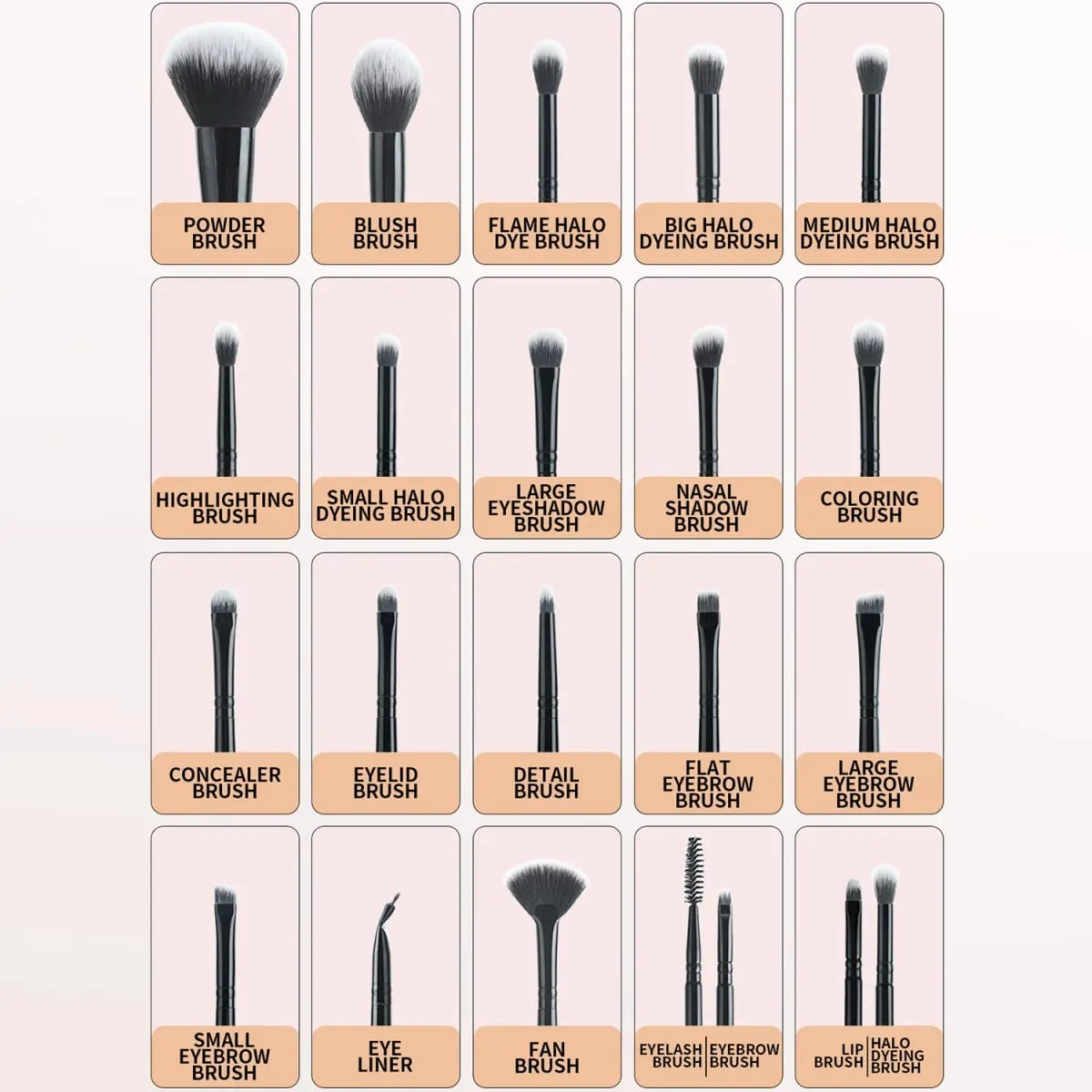 Kit di strumenti per trucco da 37 pezzi, pennelli per trucco da 20 pezzi, con fascia per capelli, soffio di cipria, spugna per il viso — image 2