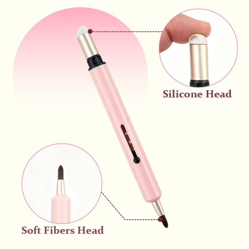 1ks zasouvací štětec na rty s dvojitým zakončením Silikonová míchací hlavice na make-up z měkkých vláken pro štětce s aplikátorem lesku na rty — image 3