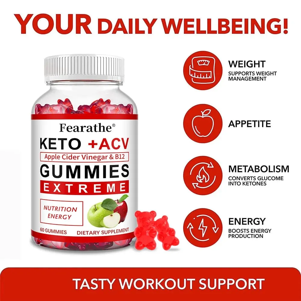 Fearathe Slimming Keto Aceto di mele Gummies Integratore Perdita di peso Riduce l'ansia e lo stress Aumenta il sistema immunitario — image 3
