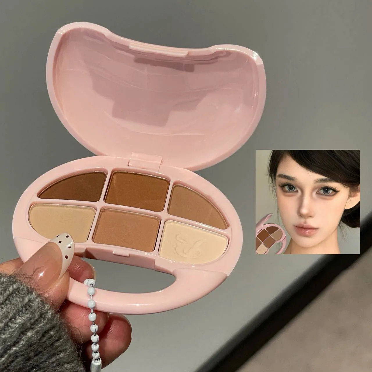 Disco per ombretti a sei colori rosa marrone Palette di ombretti perlescenti opachi a bassa saturazione Trucco coreano Cosmetico per occhi luccicante opaco — image 5