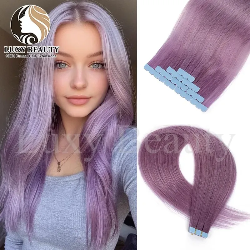Colored Blue Mini Tape in Human Hair Extensions Invisible Seamless Tape in Hair 10pcs Pink Red Green Purple Blue Mini Tape Hair — image 11