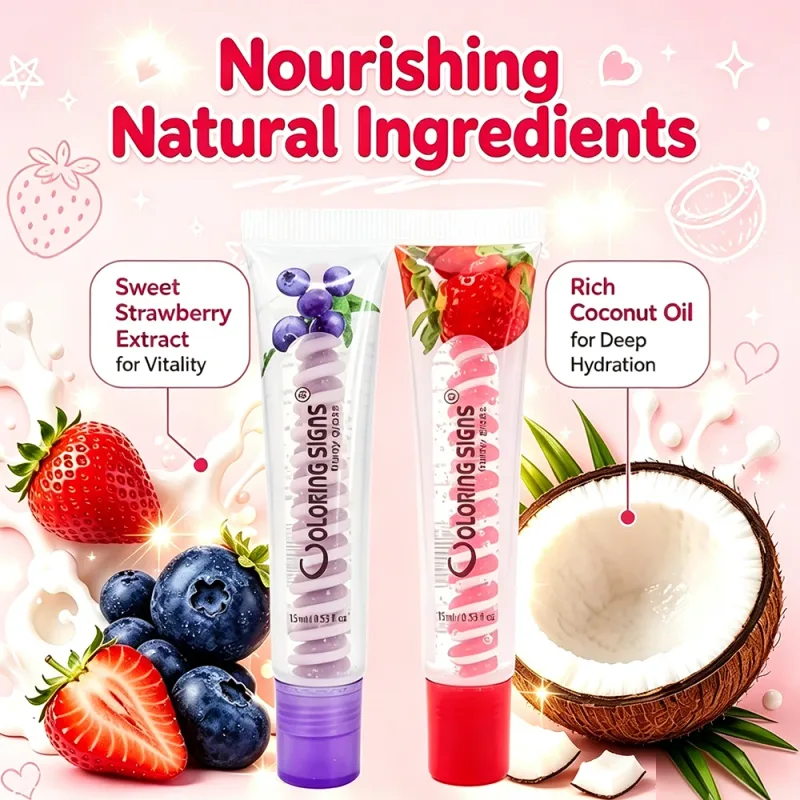 ลิปกลอสฟรุ๊ตตี้สตรอเบอร์รี่บลูเบอร์รี่ Shiny Lip Oil Moisturizing Plumping Shimmer Lip Makeup Hydrating LipstickFor Girls — image 5
