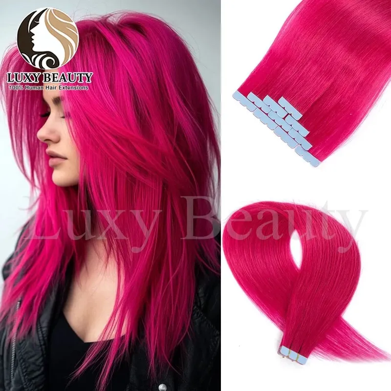 Colored Blue Mini Tape in Human Hair Extensions Invisible Seamless Tape in Hair 10pcs Pink Red Green Purple Blue Mini Tape Hair — image 15