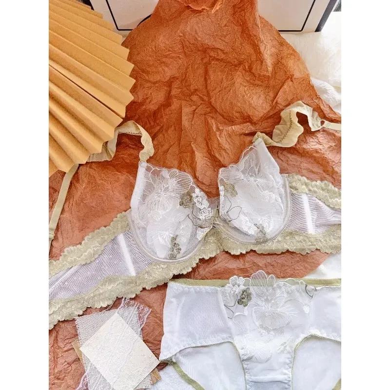 Ensemble de soutien-gorge français en dentelle florale, à armatures douces, bonnet de lapin Ultra fin, grande taille, minimiseur, ensemble de Lingerie Sexy pour femmes, usage quotidien — image 4