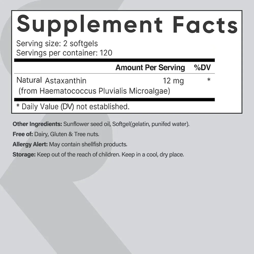 Astaxantina 12mg Integratori antiossidanti di astaxantina premium | Supporta la circolazione interna delle articolazioni oculari e la salute della pelle | Abbronzatura — image 5
