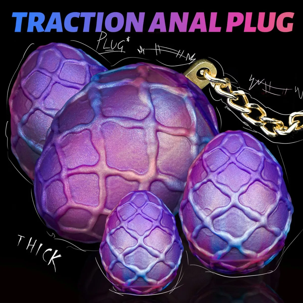 ไข่ขนาดใหญ่ Anal Plug Dildo พร้อมโซ่ Traction Butt Plug คู่ BDSM สำเร็จความใคร่ 18 + ผู้หญิง Oviposition เทรนเนอร์ Lay -ไข่ของเล่น — image 2