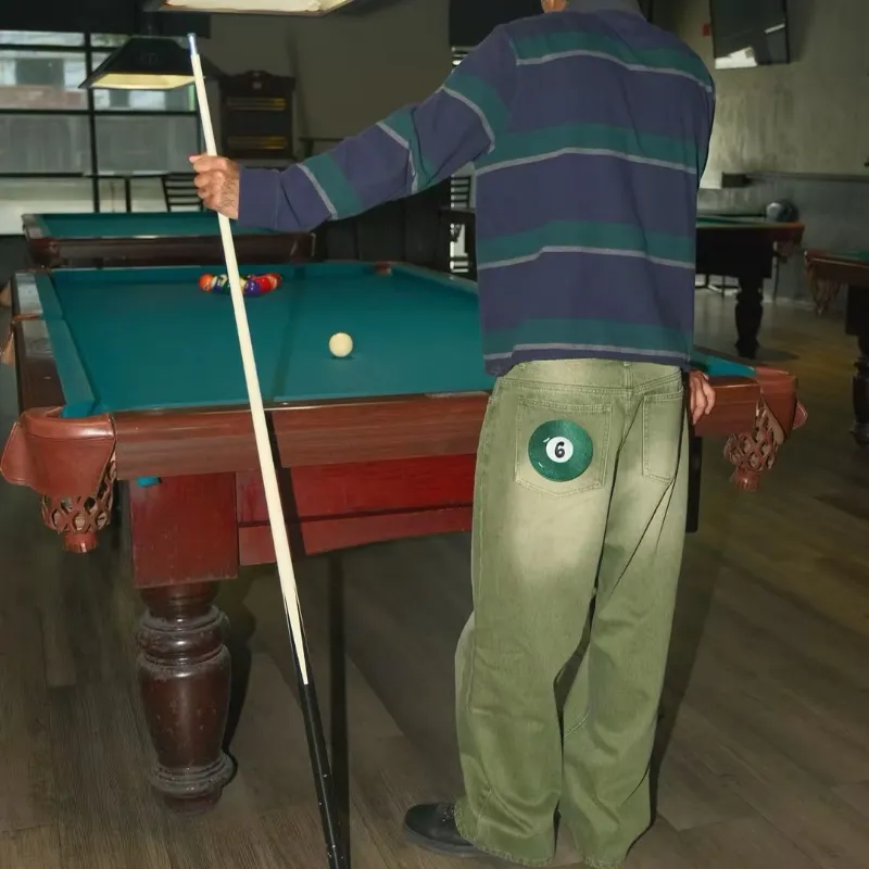 Y2K 레트로 말차 데님 청바지 씻어 당구 수 놓은 데님 바지 런던 패션 뉴욕 스타일 streetwear 남여 헐렁한 청바지 — image 3