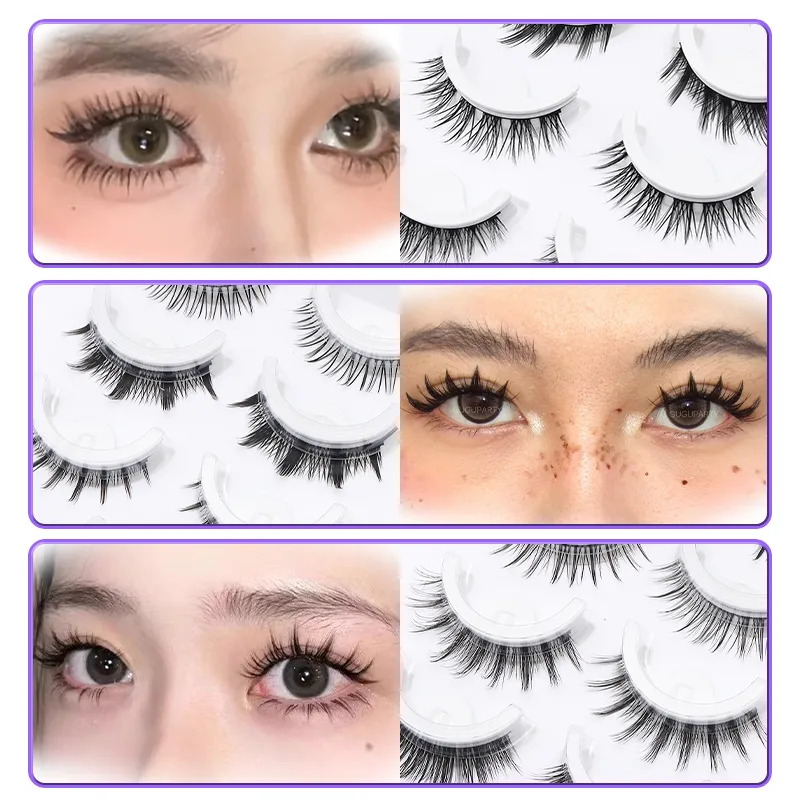 5 Paar Manga-selbstklebende falsche Wimpern im gemischten Stil, kleberfreie, wiederverwendbare natürliche Streifenwimpern für das tägliche Augen-Make-up — image 5