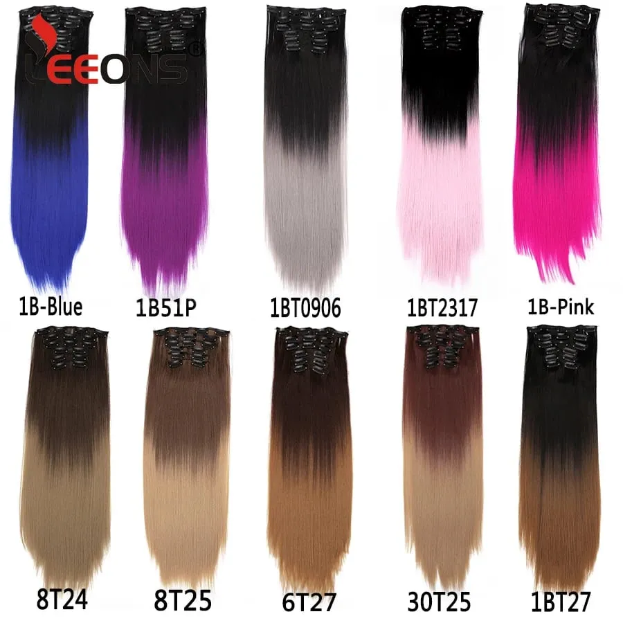 คลิปสีดำในส่วนขยายตรง 22 "ยาวสังเคราะห์หนาคลิปบนผมสำหรับผู้หญิง 6 ชิ้น/เซ็ต CURLY Full HEAD งานแต่งงานทุกวัน — image 2