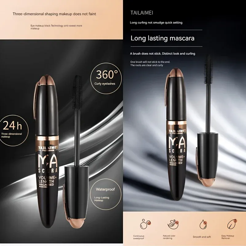 1 ST Waterdichte 3D Mascara Dikke Lange Vlekbestendige Mollige Gecodeerde Langdurige Curling Grote Oogmake-up met 360 ° Spiraalborstel — image 6