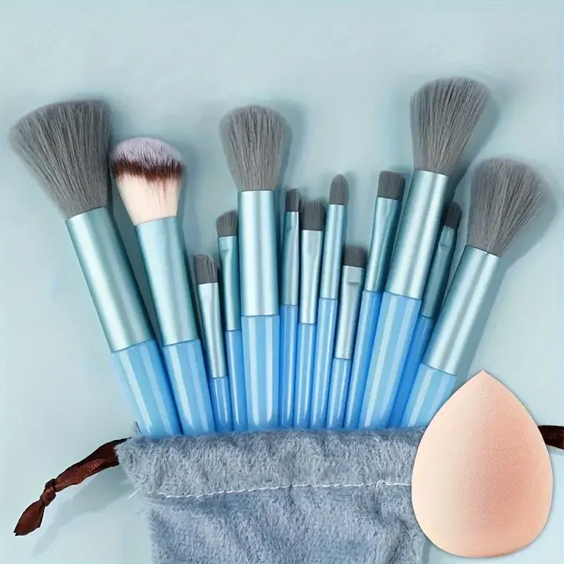 Professiona 13PCS Set Berus Mekap Foundation Eyeshadow Blush Powder Campuran Kosmetik Gebu Lembut Set Lengkap Alat Solekan Wanita