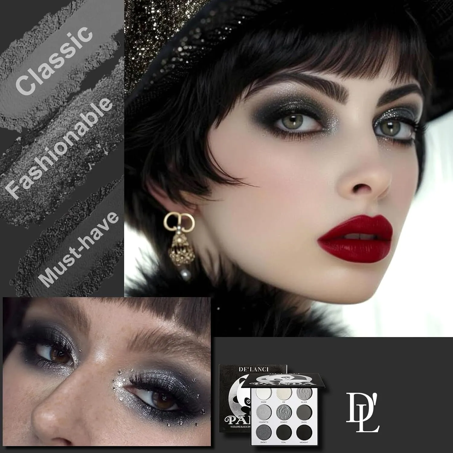 Palet Pembayang Mata 9 Warna Kelabu Hitam Matte Berkilauan Pembayang Mata Mutiara Goth Punk Smoky Denyar Halus Solekan Mata Berkekalan — image 2