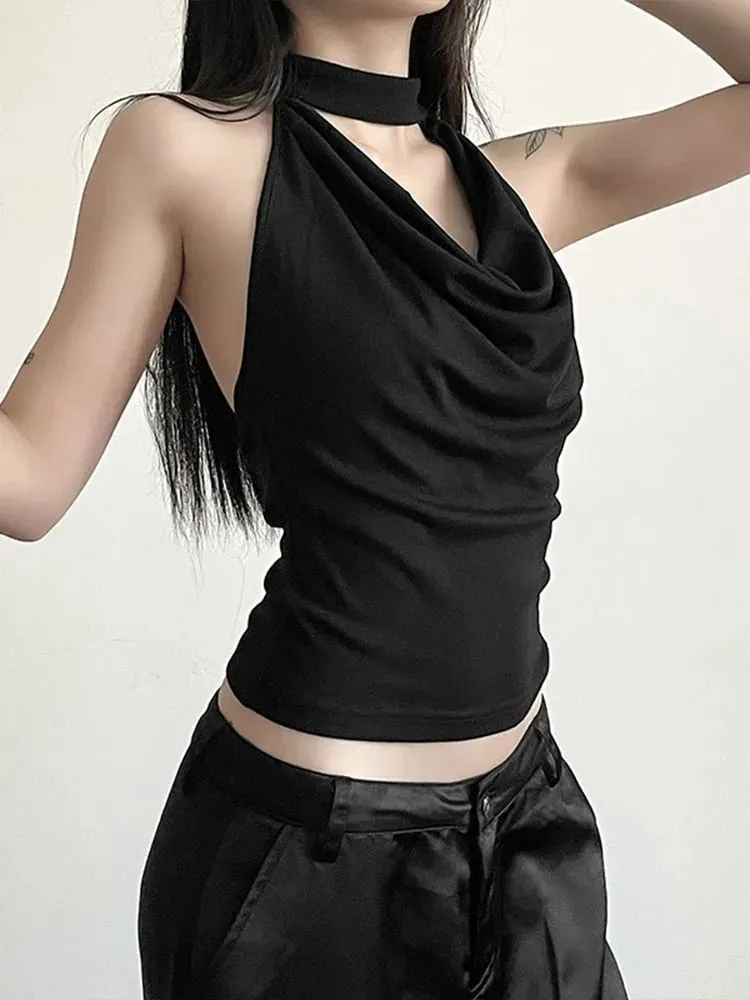 สีทึบสบายๆ All-Match Cool มั่นใจเซ็กซี่สวย High Street ฤดูร้อนผู้หญิงบาง Halter Vest — image 2