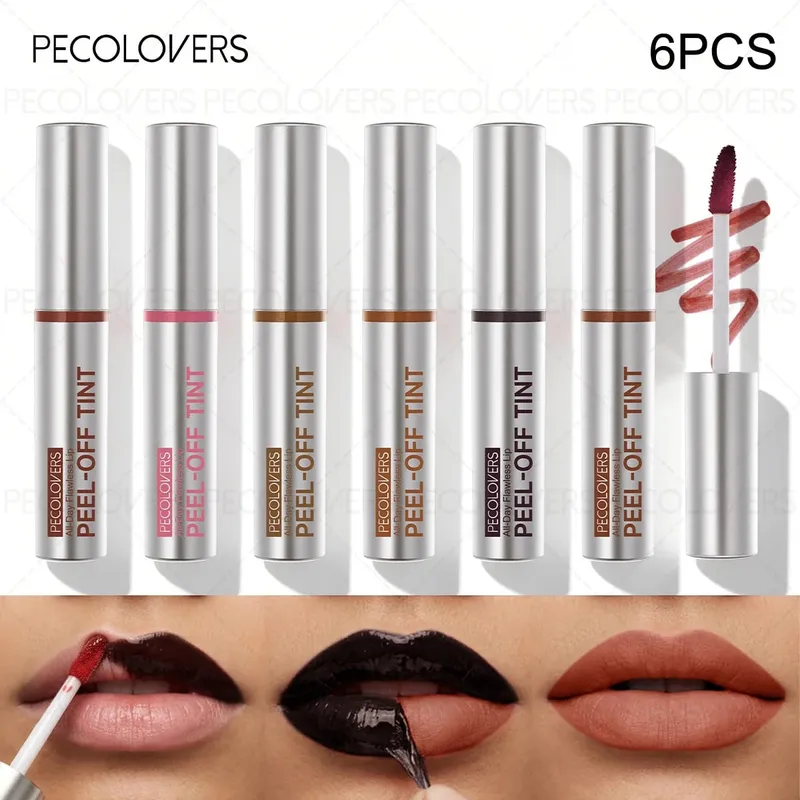 6pcs Peel Off Lip Stain Tear-Off Liquid Lipstick Long-Lasting Waterproof Non-Stick Cup Matte Finish Fade-Resistant Lip Tint — image 2