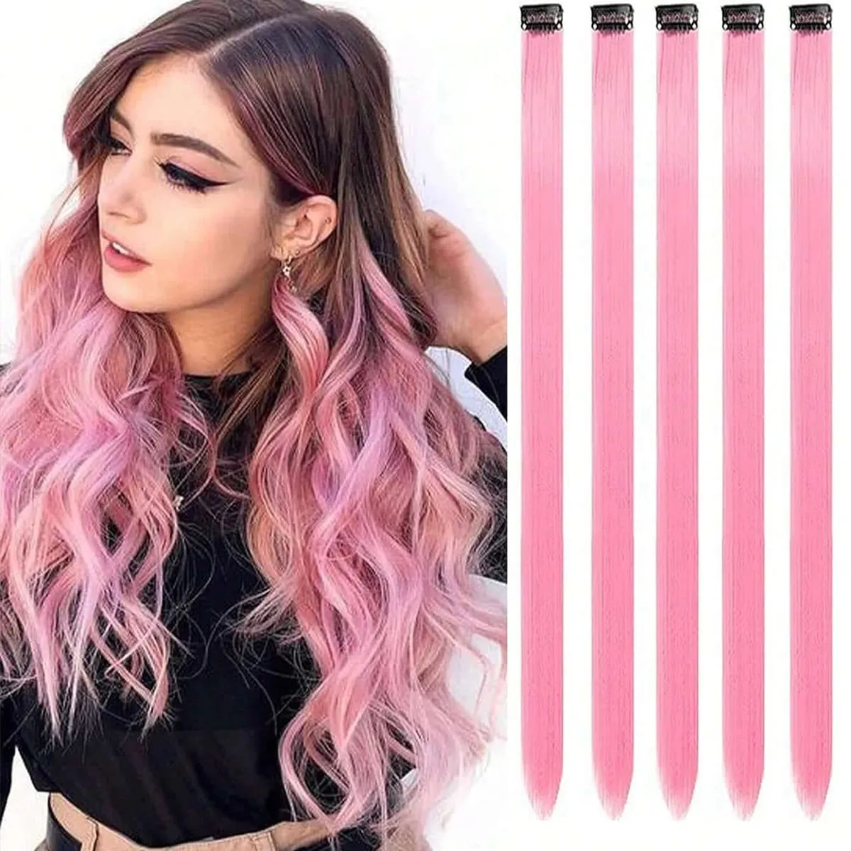 5 יחידות קליפ ישר בתוספות שיער קליפ סינטטי הבהרה על חלקי שיער שיער אופנה לנשים קוספליי מסיבה יומית