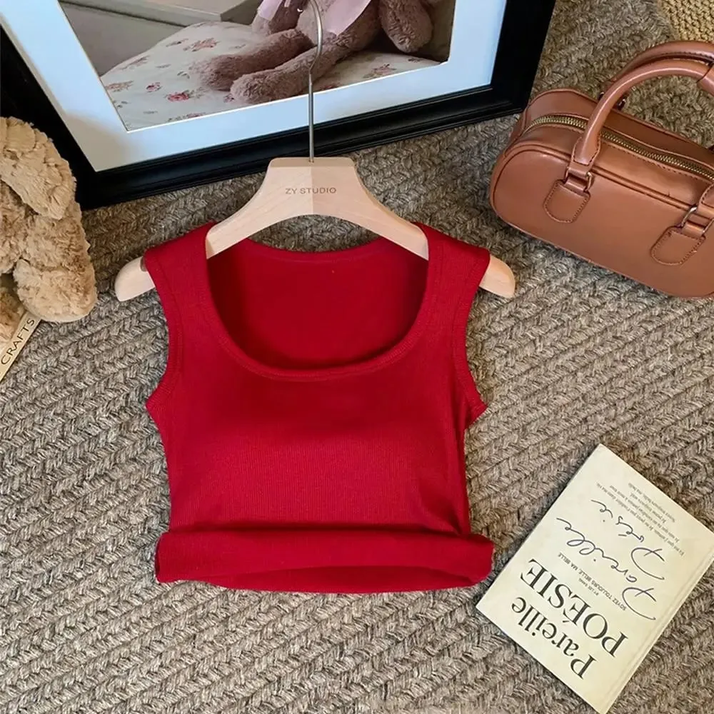 Frauen Einfarbig O Hals Rippen Tank Top Breite schulter Gurt Leibchen 2025 Sommer herbst Grundlegende Leibchen Elastische Tank Tops