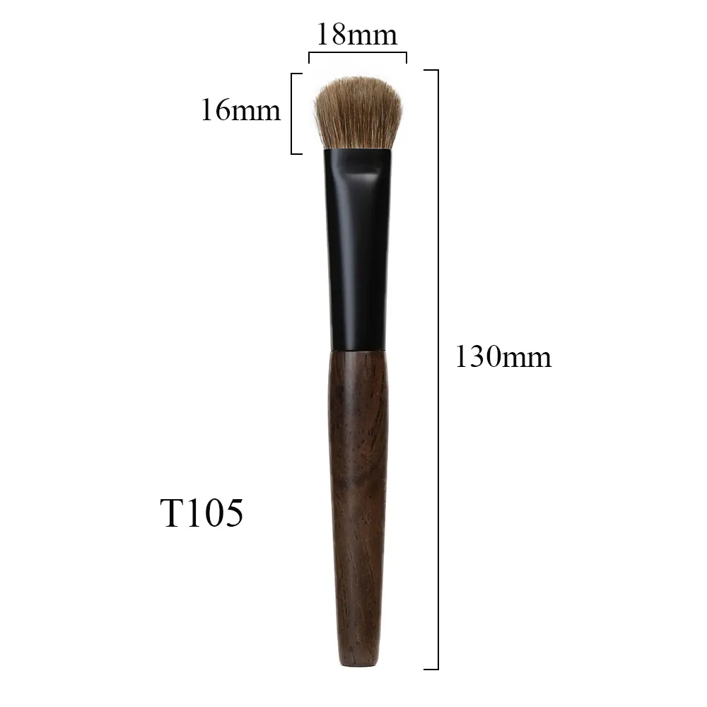 T105 Pennelli per trucco professionali fatti a mano Pennello per correttore in pelo di capra naturale Pennello per fondotinta piccolo Pennello per trucco con manico in legno di ebano — image 6