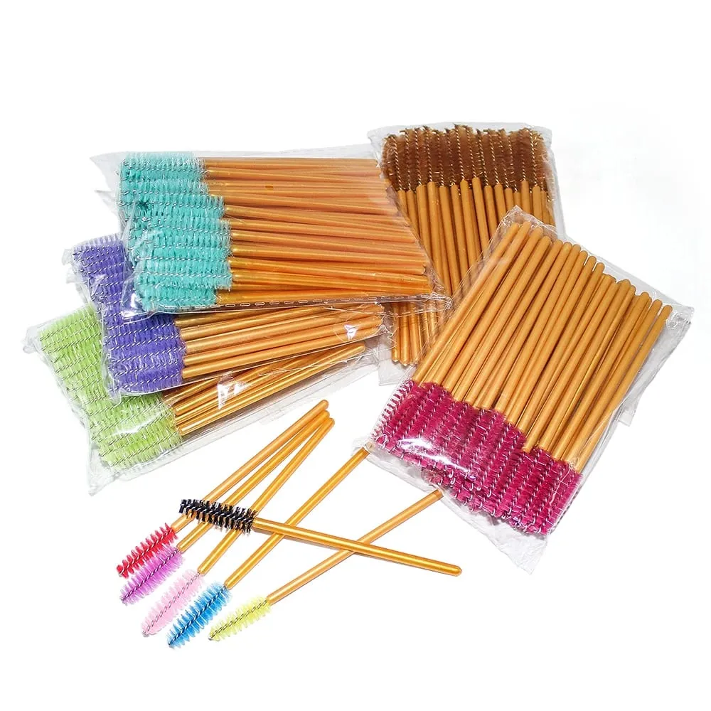 50Pcs Einweg Wimpern Make-Up Pinsel Mascara Zauberstäbe Gold Mini Wimpern Pinsel Kurze Augenbrauen Kamm Wimpern Verlängerung Werkzeug — image 3