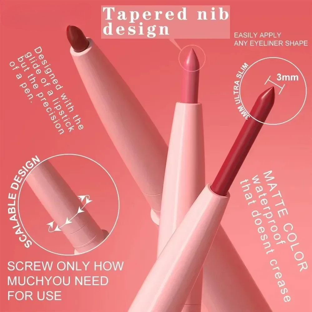 1Pc Tapered Nib Lip Liner Pencil Matte Plumping Lip Stain Lasting Waterproof Fine Lipstick Slim Lip Outline Contour Make Up Pink — image 7