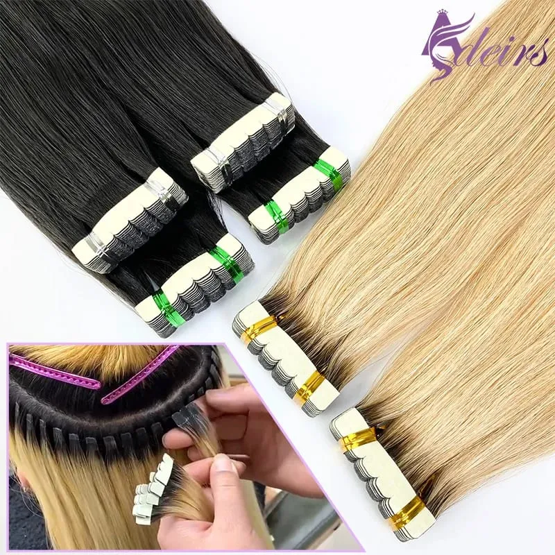 Mini bande dans les Extensions de cheveux Extensions de cheveux vraiment humains bande Invisible noire brune blonde en droite 16 "-26" pour Salon — image 2