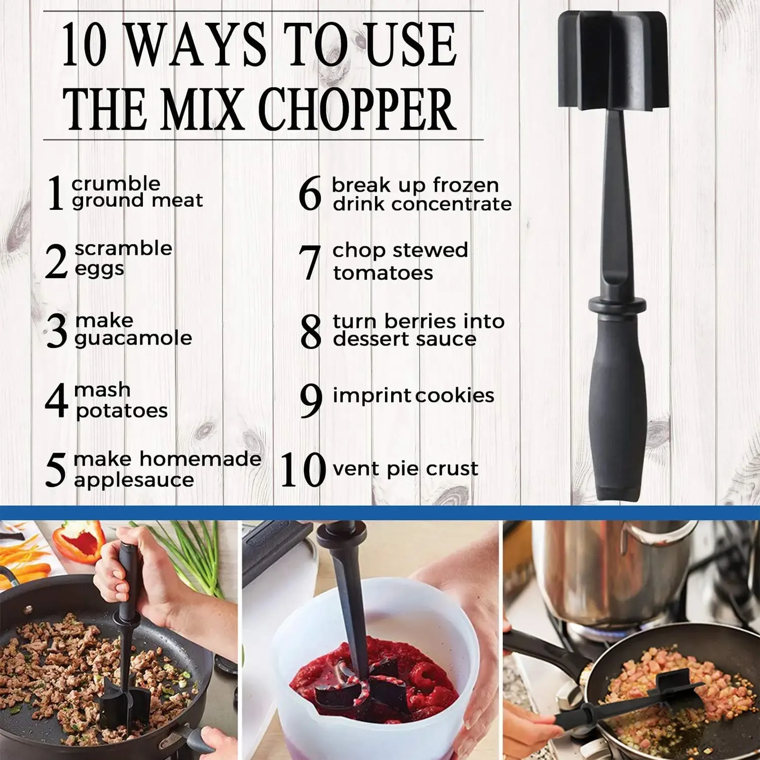 Chopper เนื้อสำหรับเนื้อ Ground ทนความร้อนเนื้อ Masher สำหรับแฮมเบอร์เกอร์เนื้อ 5 ใบมีดโค้ง Ground Beef Smasher Gadgets ครัว — image 4