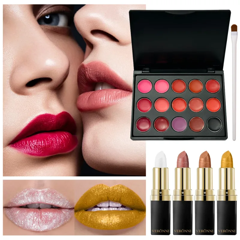6pcs Lip Makeup Kit-15‑Color Lip Gloss Palette + 4Pcs Diamond Lipsticks With 1Pc Lip Brush Set for Party Stage Daily Use — image 5