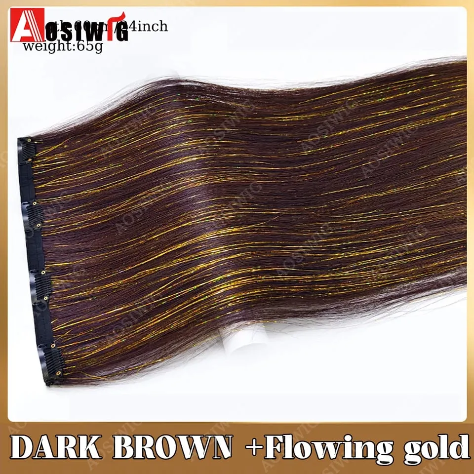 Blaue Glitzer-Lametta-Clip-in-Haarverlängerungen, einteiliges, glattes synthetisches Haarteil mit glitzernden Strähnen für Frauen, Partys und den Alltag — image 14