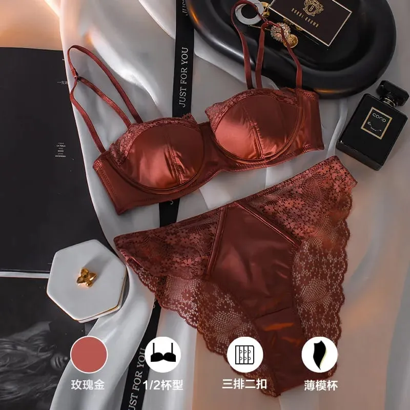 เซ็กซี่ภาษาฝรั่งเศสคำครึ่งถ้วยที่มองไม่เห็น Bra ชุด Underwire Minimizer Push Up ชุดชั้นในชุด S-XL Comfort Breathable Anti Sag สไตล์ — image 8