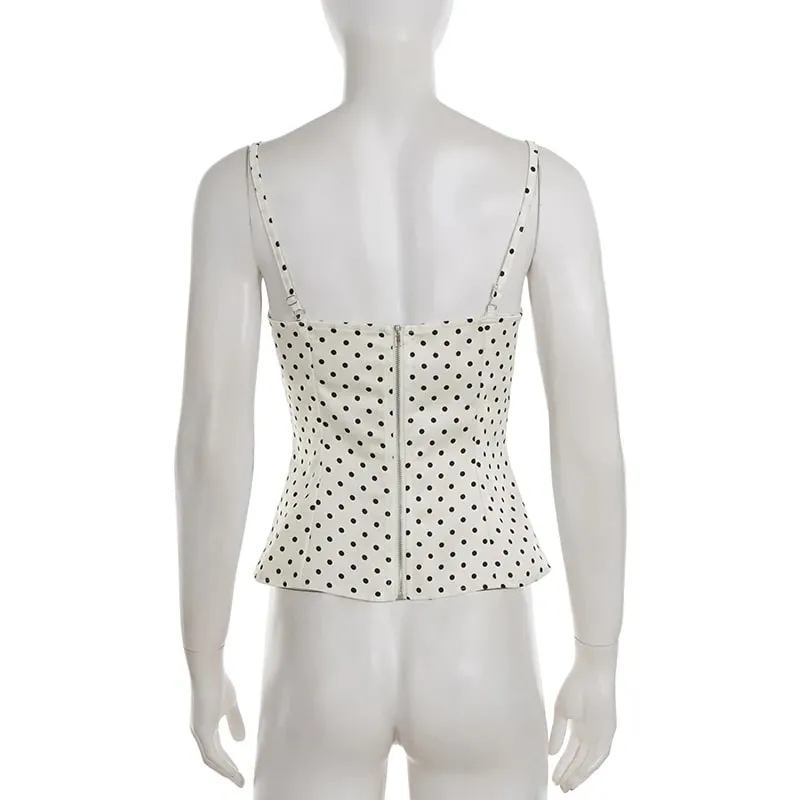 Chic Lace Patchwork Polka Dot Camis Tops Elegantเสื้อแขนกุดฤดูร้อนสบายๆสวมใส่ทุกวันStreetwear Camisole 2026 — image 6
