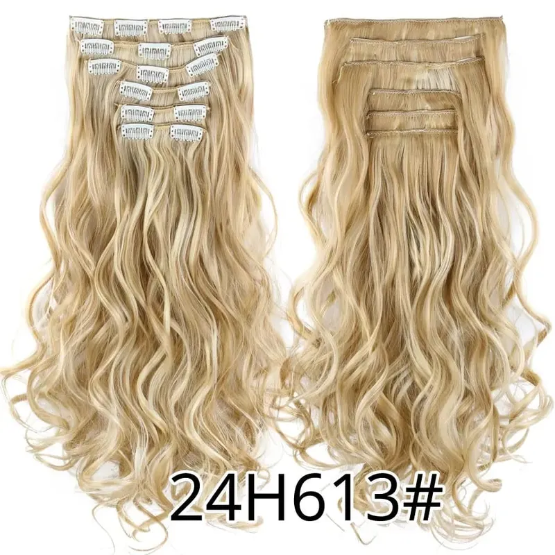 คลิปสีดำในส่วนขยายตรง 22 "ยาวสังเคราะห์หนาคลิปบนผมสำหรับผู้หญิง 6 ชิ้น/เซ็ต CURLY Full HEAD งานแต่งงานทุกวัน — image 48
