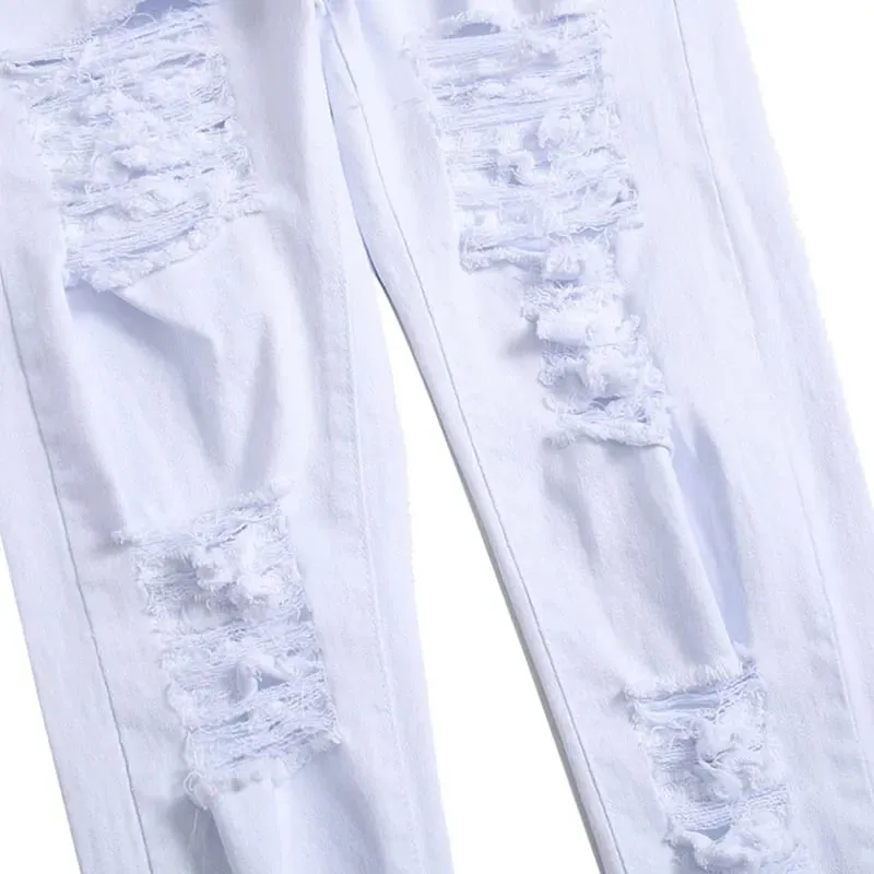 Pantaloni in denim con foro 2025 Jeans da uomo con foro in rovina di marca marea Solid Slim Pantaloni hip-hop High Street all-match rosso bianco di grandi dimensioni — image 6