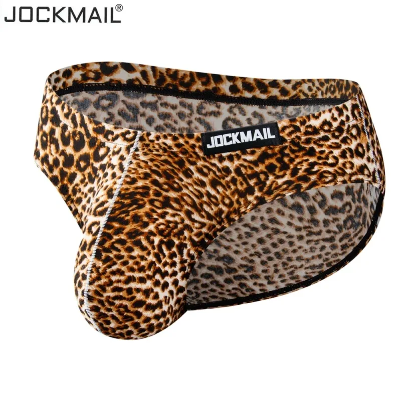 Jockmail Sexy Men Bikini Brief Underwear Leopard Grain Penis Pouch Jockstrap G-strings Thong Cuecas Gay Male Panties Slip Homme — image 5