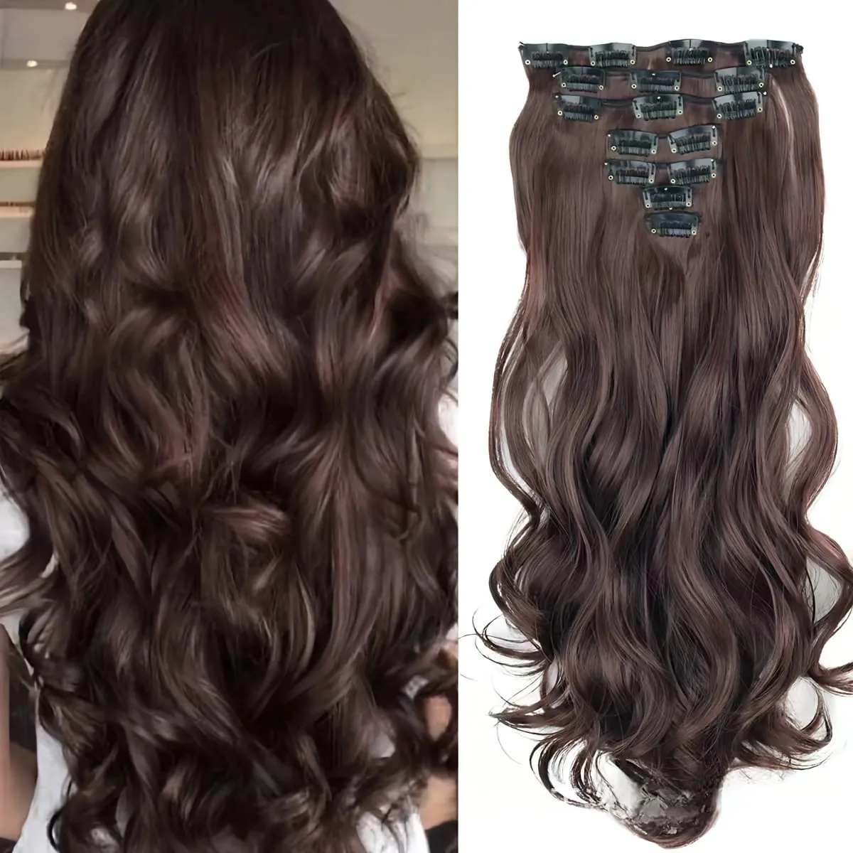 7 clip nelle estensioni dei capelli Acconciatura a onda lunga Nero 60-71 cm Capelli sintetici naturali Uso quotidiano Parrucchino per donna — image 9