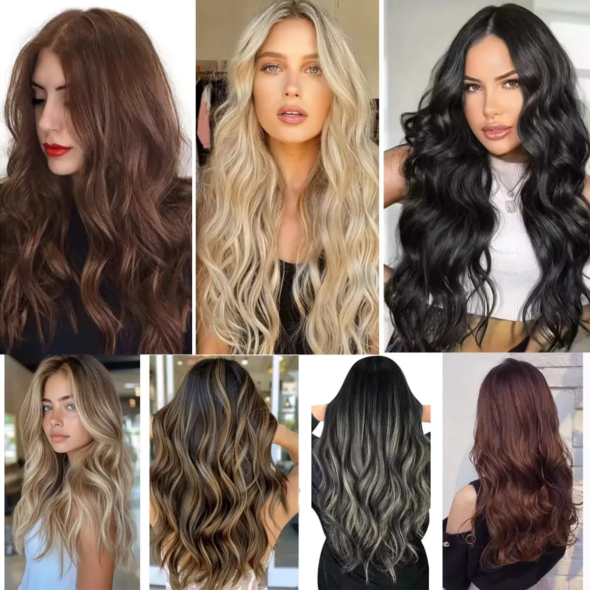 Coiffure longue droite 16 Clips 7 pièces/ensemble Extensions de cheveux postiches synthétiques blondes noires naturelles résistantes à la chaleur pour les femmes Kp — image 6